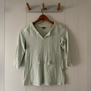 T by Talbots 3/4 Sleeve Light Green 100% Cotton Textured Drawstring Tie Neck